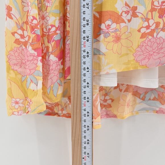 TORRID Dress Size 2X Peach Floral Print Gauze Hi-Lo VNeck Shirred Embroidery - Picture 5 of 15